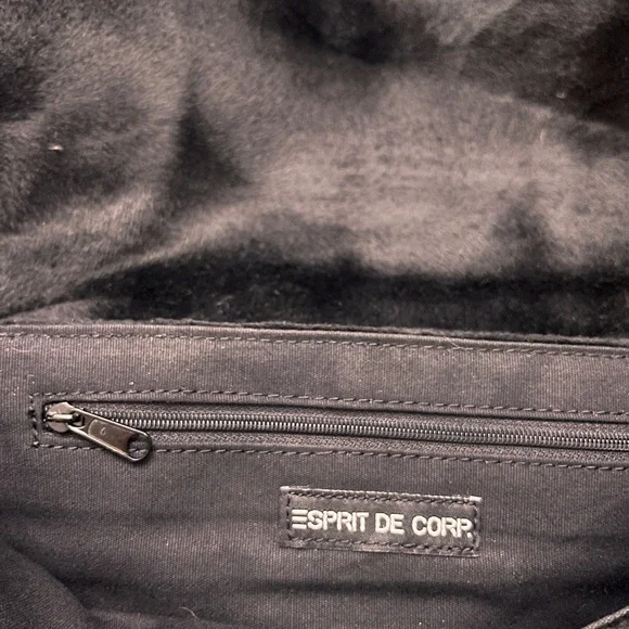 Vintage ESPRIT Cow Print Patchwork Look Shoulder Bag Y2K Purse Black White VTG - Picture 9 of 12